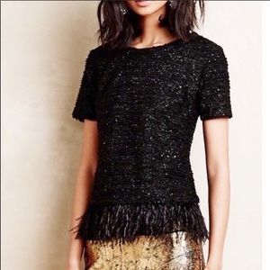 Anthropologie Deletta Black Feathered Boucle Top